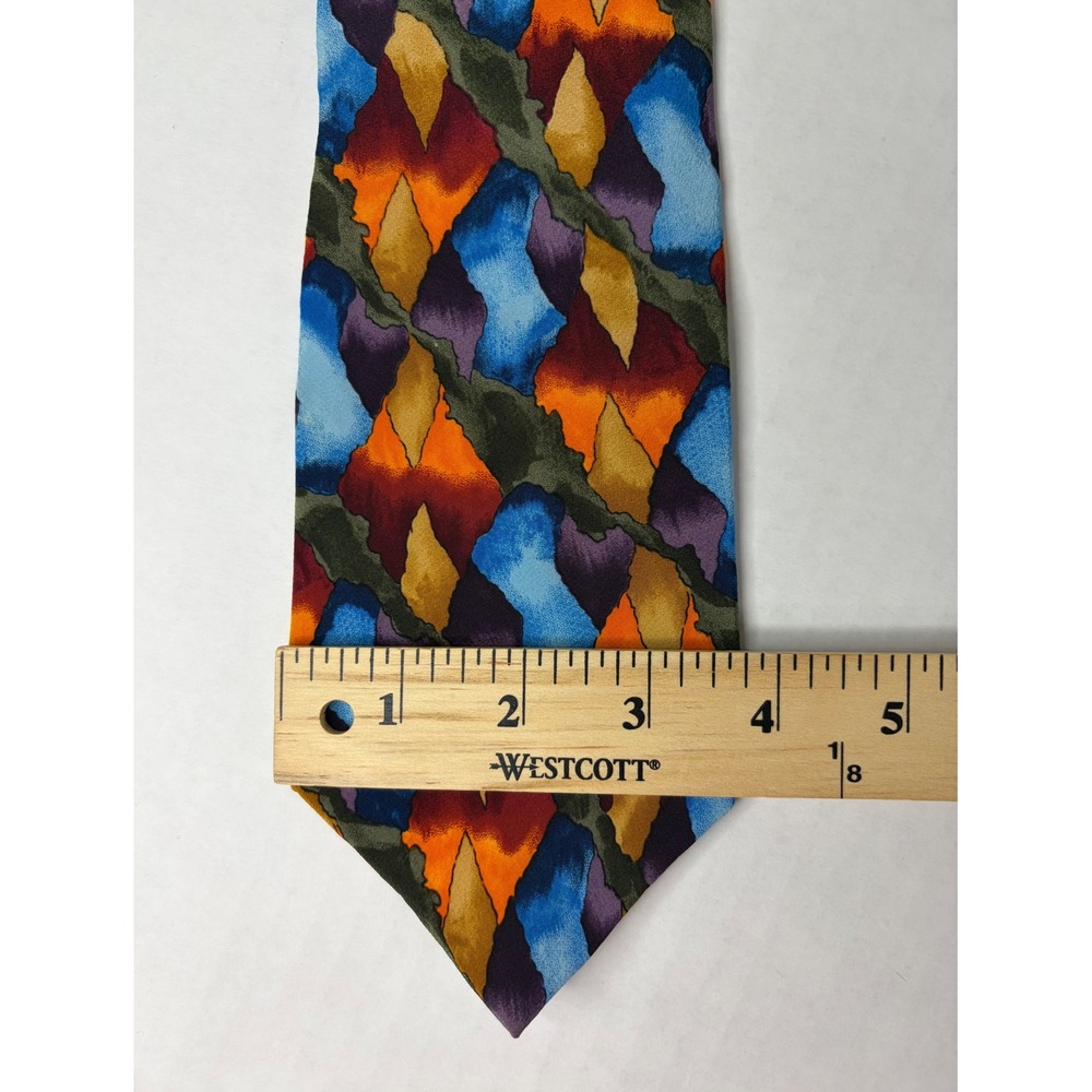 J. Garcia Mens Silk Necktie Abstract Geometric Blue Orange Purple Art Tie USA - Picture 5 of 9